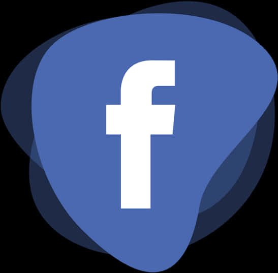 Facebook 桌布 壁紙 — 一個白色小寫f標誌居中於藍色抽象形狀上，帶有柔和漸變陰影，背景為黑色。