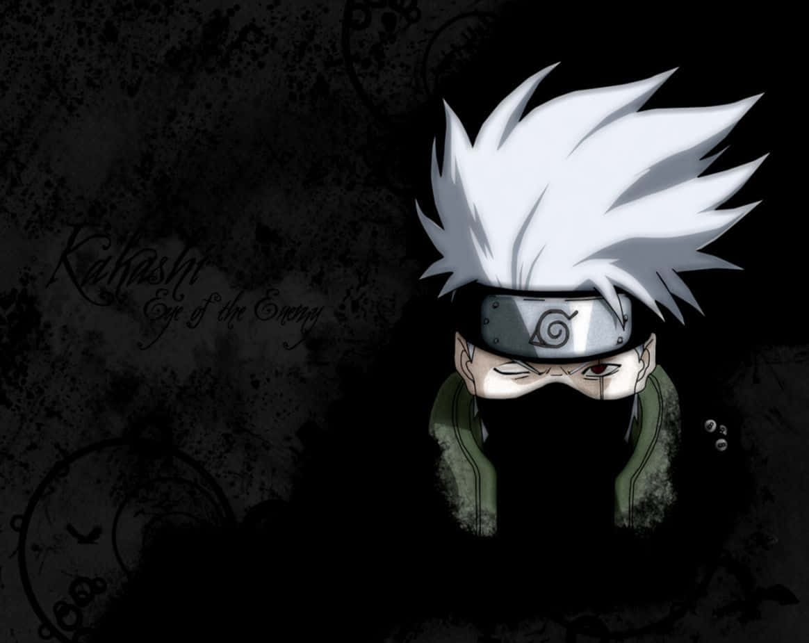 kakashi pfp 桌布 壁紙 — 一個白色尖髮的動漫忍者，戴著頭帶和面具，在黑暗紋理背景上凝視著。
