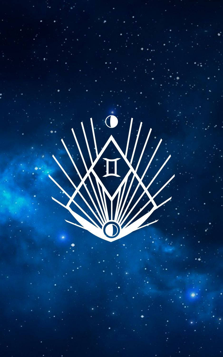 星座 桌布 壁紙 — 一個白色幾何符號帶有羅馬數字 II，在深藍色星空宇宙背景中發光。