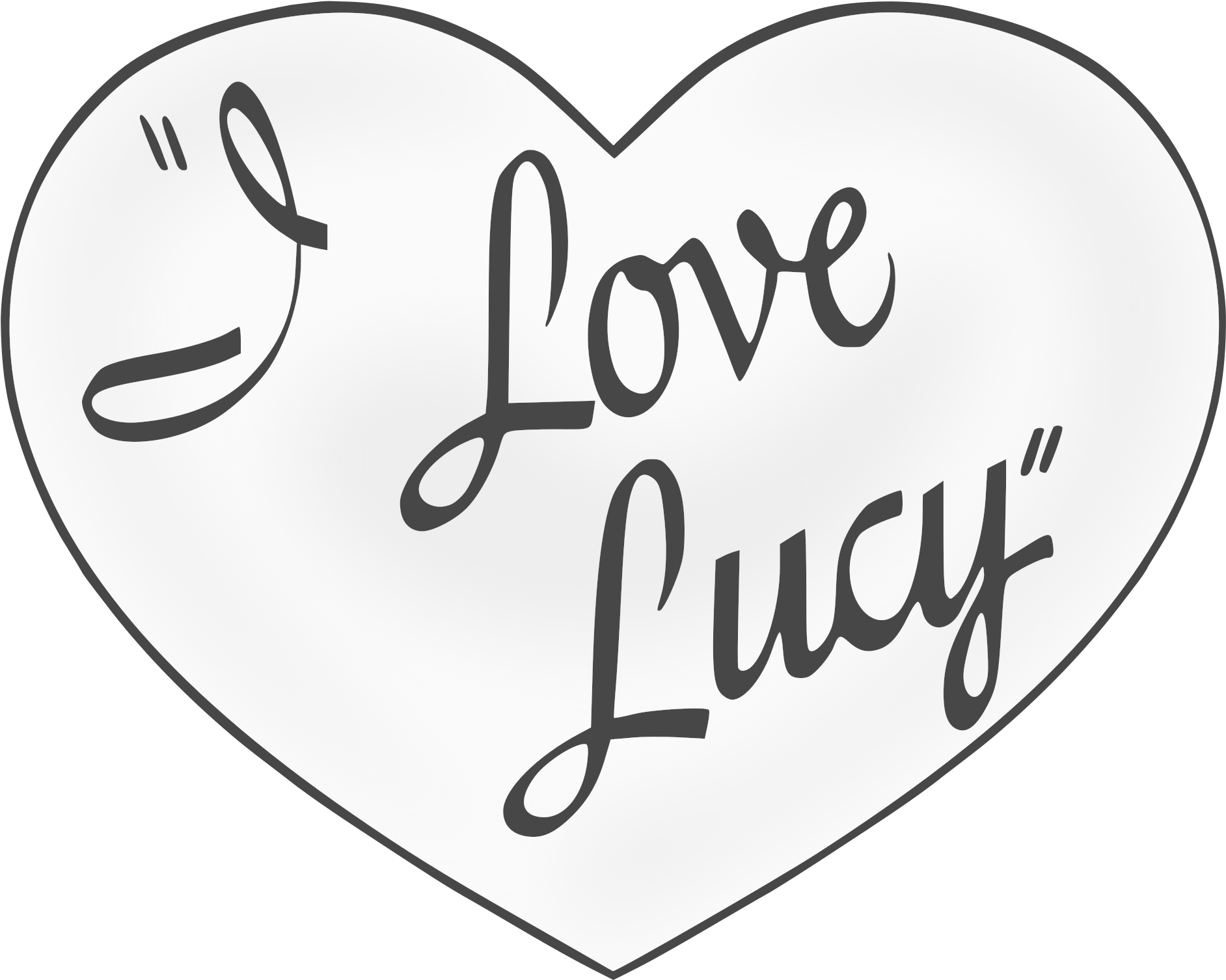 Love Black And White 桌布 壁紙 — 一個白色心形，上面有黑色草書文字寫著「I Love Lucy」，背景為黑色。