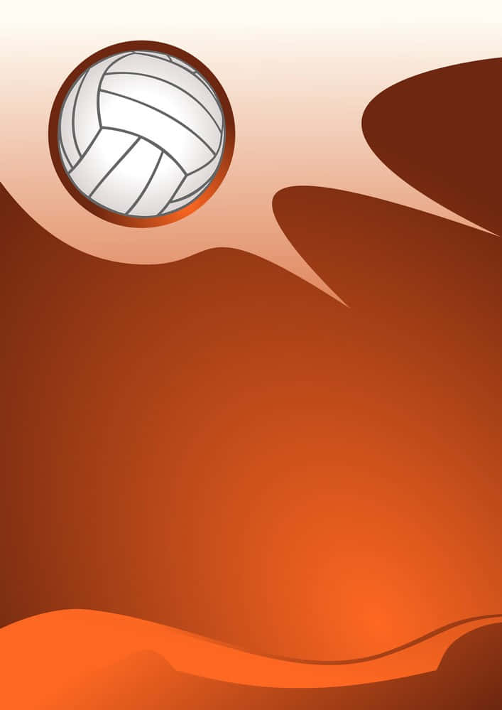 運動 桌布 壁紙 — 一個白色排球漂浮在圓形框架內，背景是橙色和棕色抽象波浪的溫暖漸變。