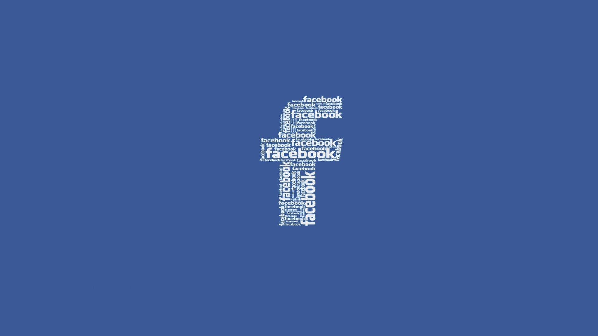Facebook 桌布 壁紙 — 一個白色文字雲，形狀像 Facebook 標誌，位於純藍色背景中央。