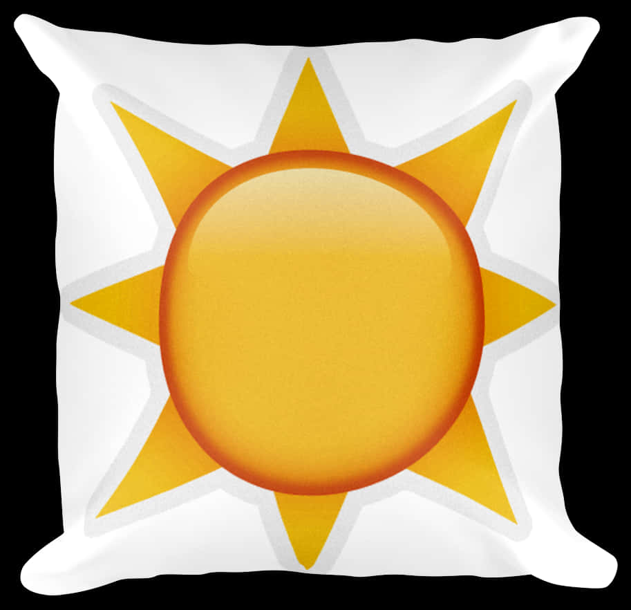 Pillow 桌布 壁紙 — 一個白色枕頭，在黑色背景上有一個大膽的黃色太陽表情符號設計，帶有尖銳的光芒。