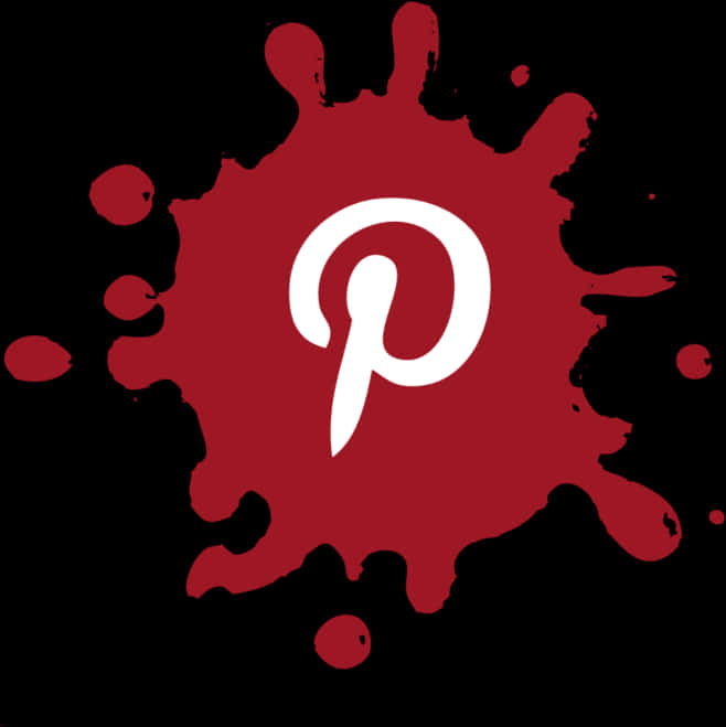 Pinterest Logo 桌布 壁紙 — 一個白色的Pinterest標誌置中在一個大膽的紅色油漆飛濺圖案上，背景是黑色。