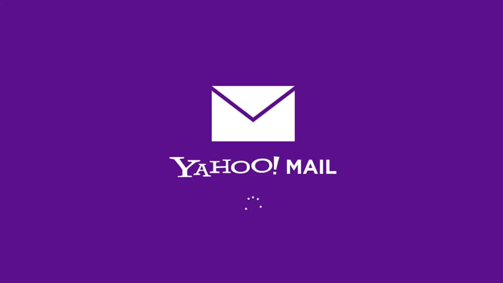 Yahoo 桌布 壁紙 — 一個白色的Yahoo Mail標誌，帶有信封圖示和載入點，置中在純紫色背景上。