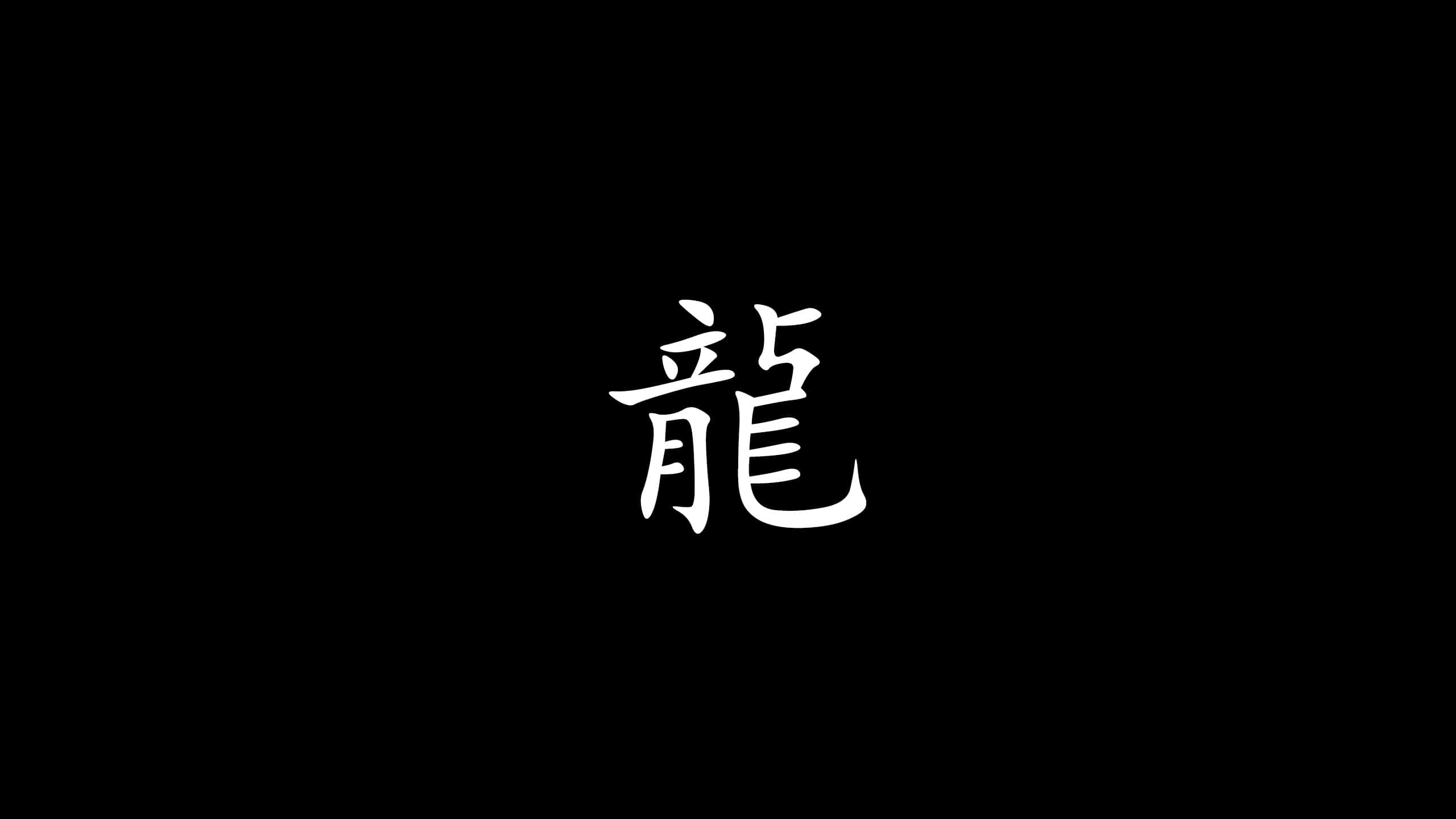 Simple Black And White 桌布 壁紙 — 一個白色的中文字「龍」置中在純黑色背景上。