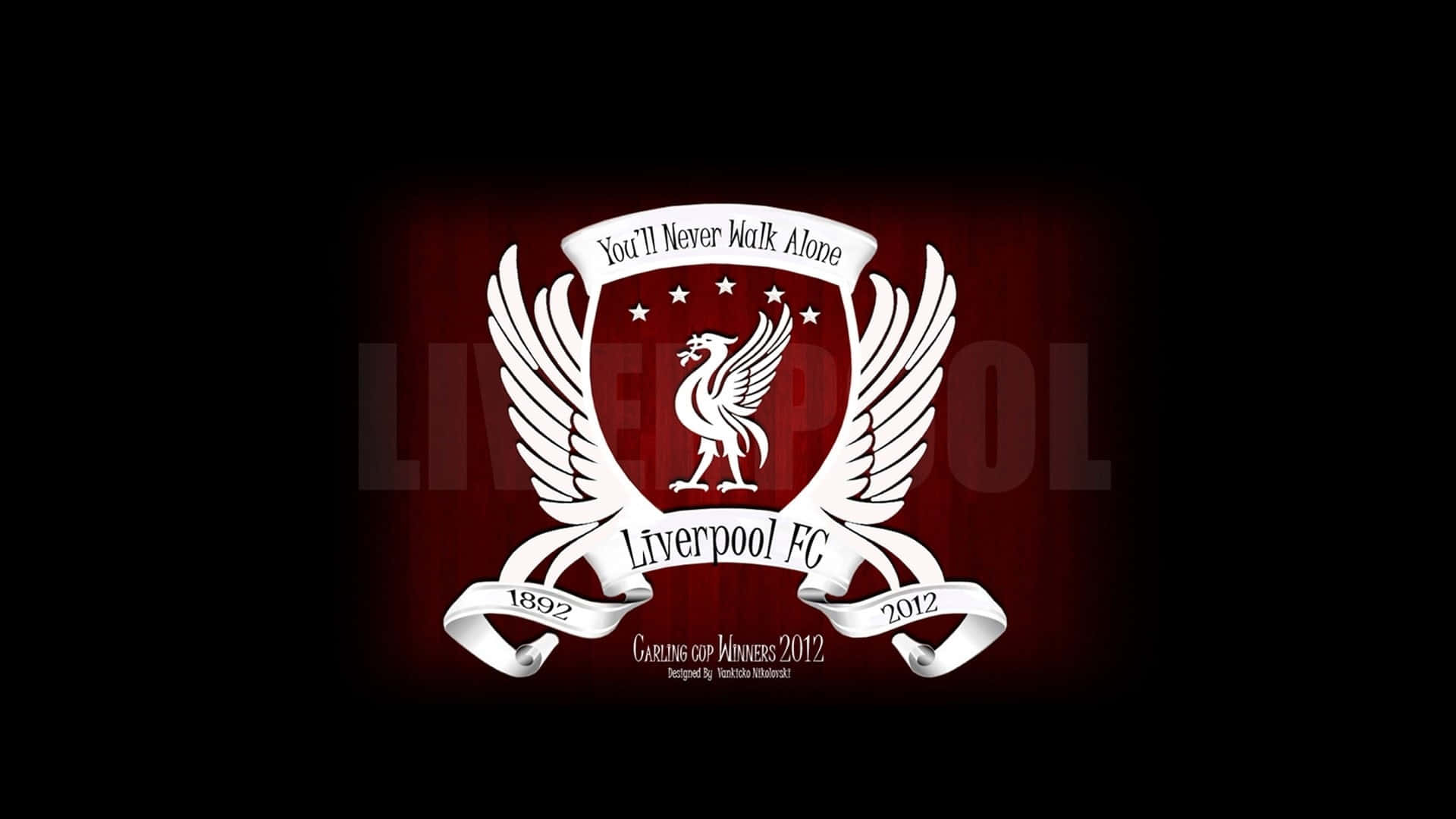 利物浦足球俱樂部徽章，帶有帶翼的利物鳥和「You'll Never Walk Alone」標語。 — 利物浦 壁紙