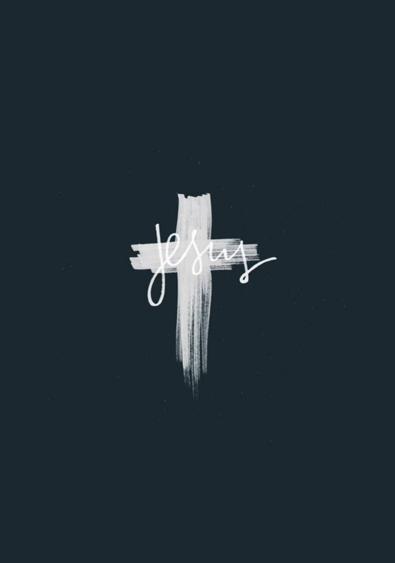 白色筆觸十字架，深色背景上以草書寫有「Jesus」。 — 十字架 GIF 壁紙