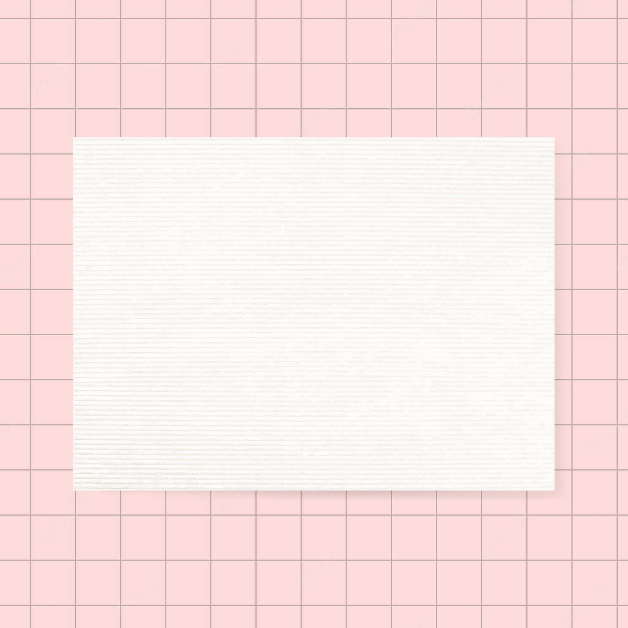 Pink Grid 桌布 壁紙 — 一個白色紋理矩形居中於柔和粉紅色網格背景上，帶有微妙陰影。