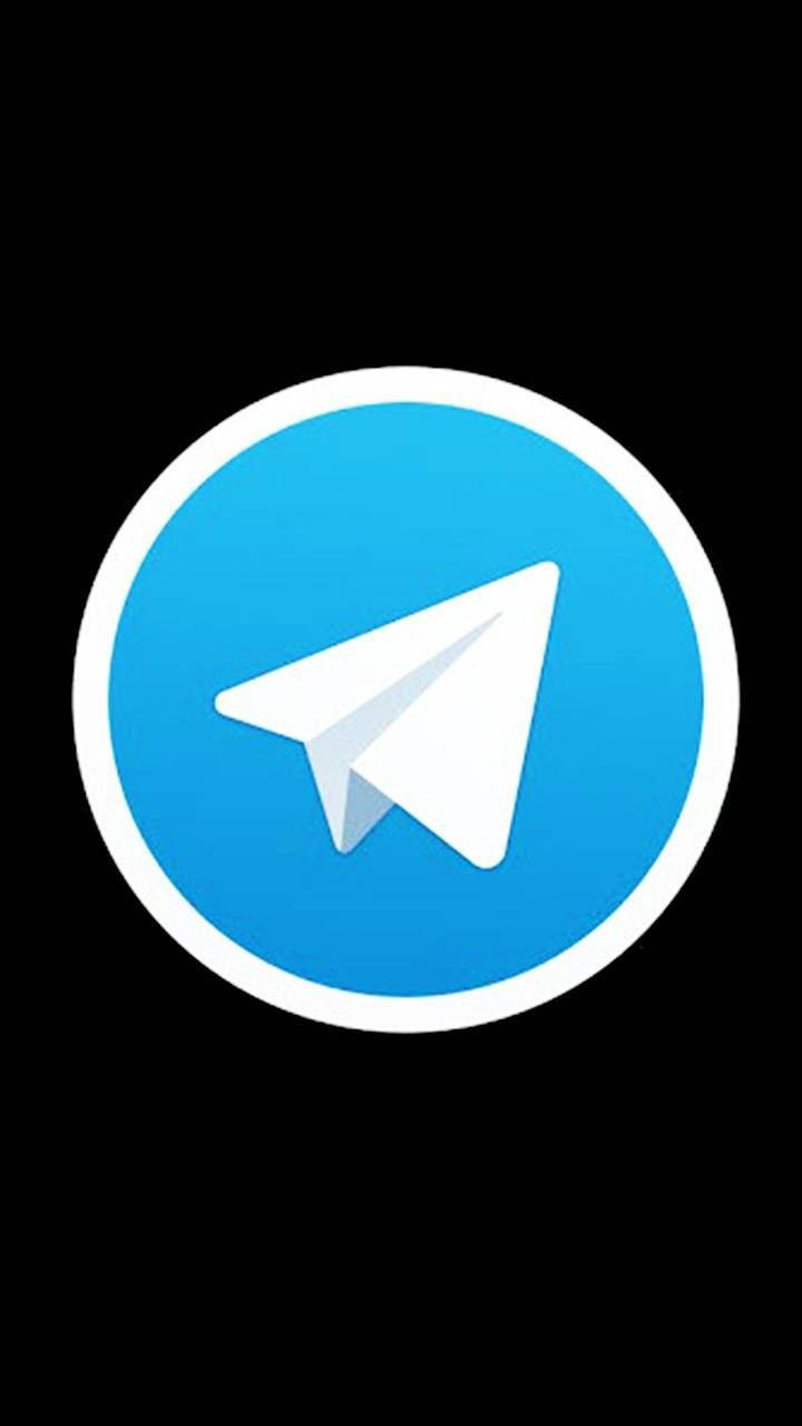 Telegram 桌布 壁紙 — 一個白色紙飛機圖示，居中於帶白色邊框的藍色圓形內，背景為黑色。