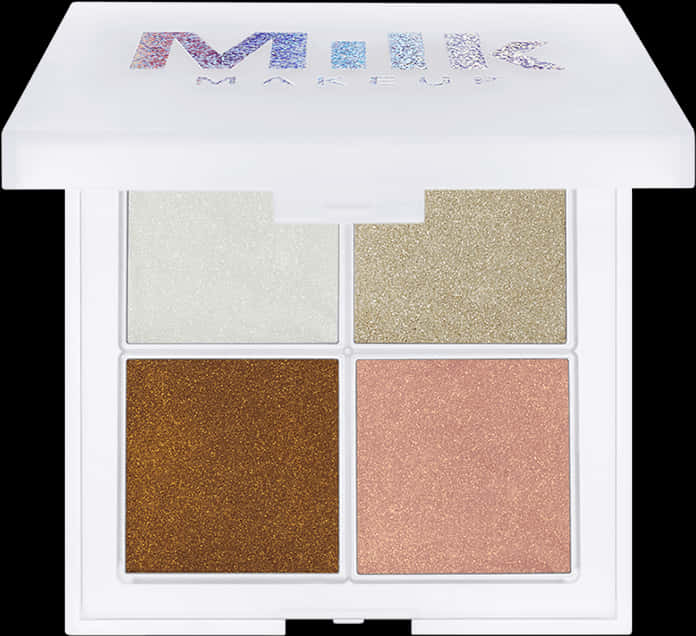 閃爍 桌布 壁紙 — 一個白色緊湊化妝盤，包含四種閃粉色調：銀色、香檳色、金色、古銅色和玫瑰金色。