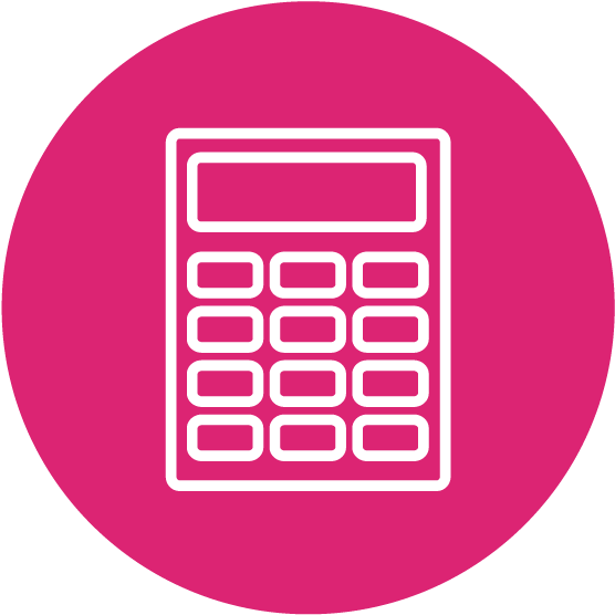 Calculator Icon 桌布 壁紙 — 一個白色線條計算機圖示，居中於鮮豔的洋紅色圓形背景上。