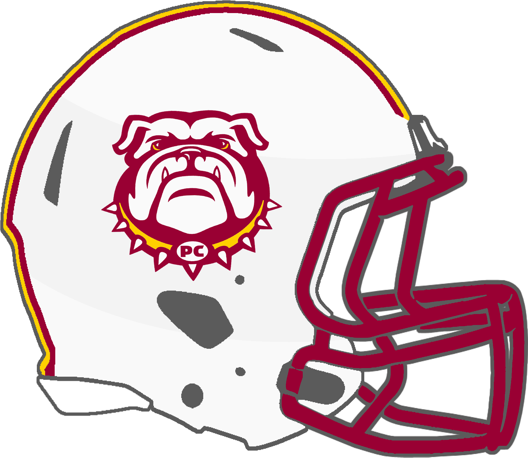 Georgia Bulldogs Logo 桌布 壁紙 — 一個白色美式足球頭盔，帶有兇猛的栗色鬥牛犬標誌和黃色飾邊，背景為黑色。