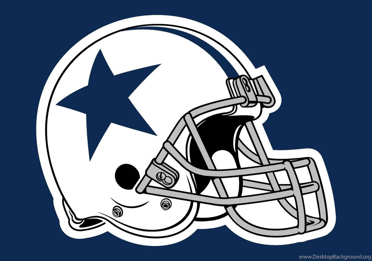 Dallas Cowboys Logo 桌布 壁紙 — 一個白色美式足球頭盔，帶有藍色星星和灰色面罩，置於純海軍藍背景上。
