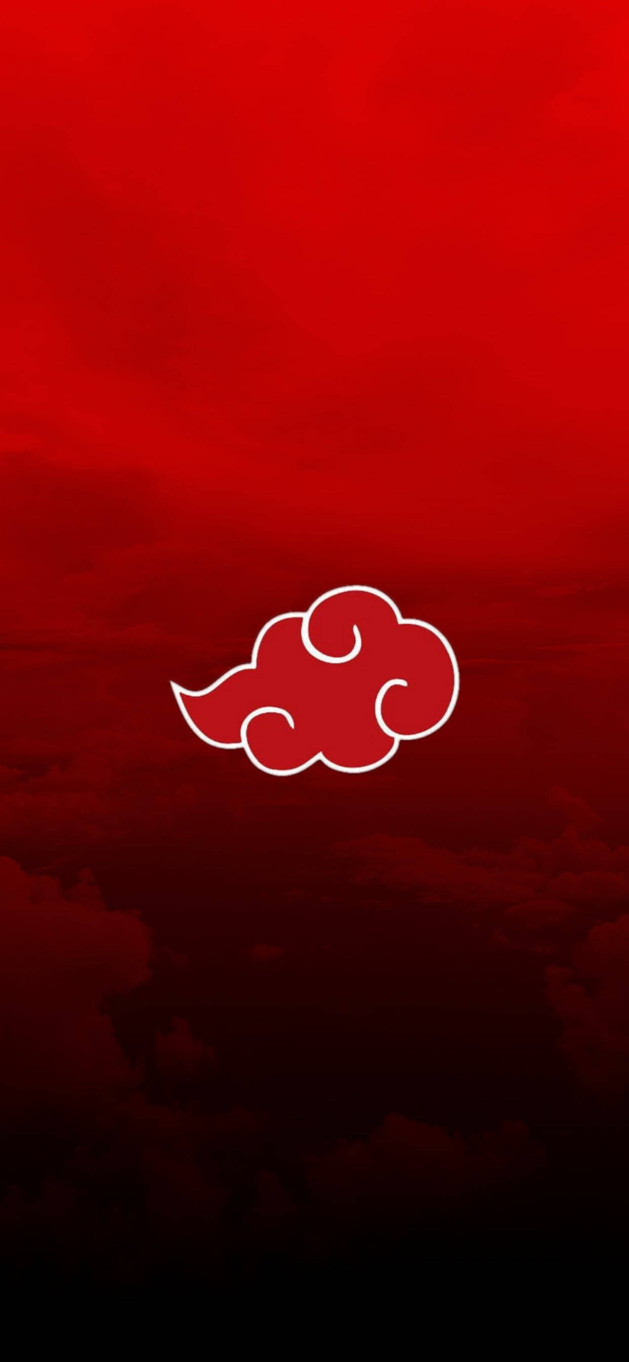 akatsuki phone 桌布 壁紙 — 一個白色輪廓的雲朵符號漂浮在漸變紅色天空上，底部漸變為黑色。