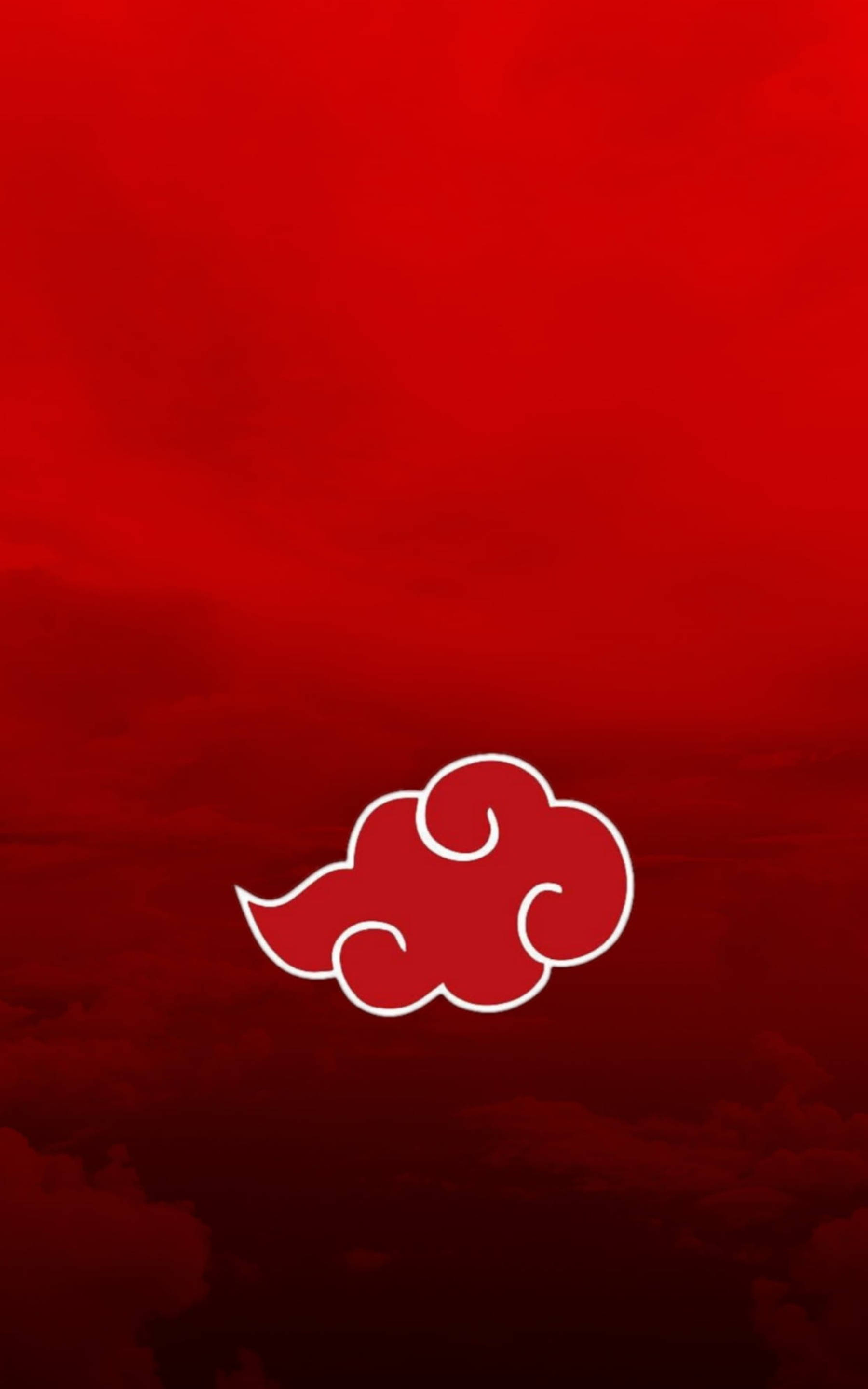 akatsuki phone 桌布 壁紙 — 一個白色輪廓的雲朵符號漂浮在漸變的紅色天空上，下方有深色雲層。