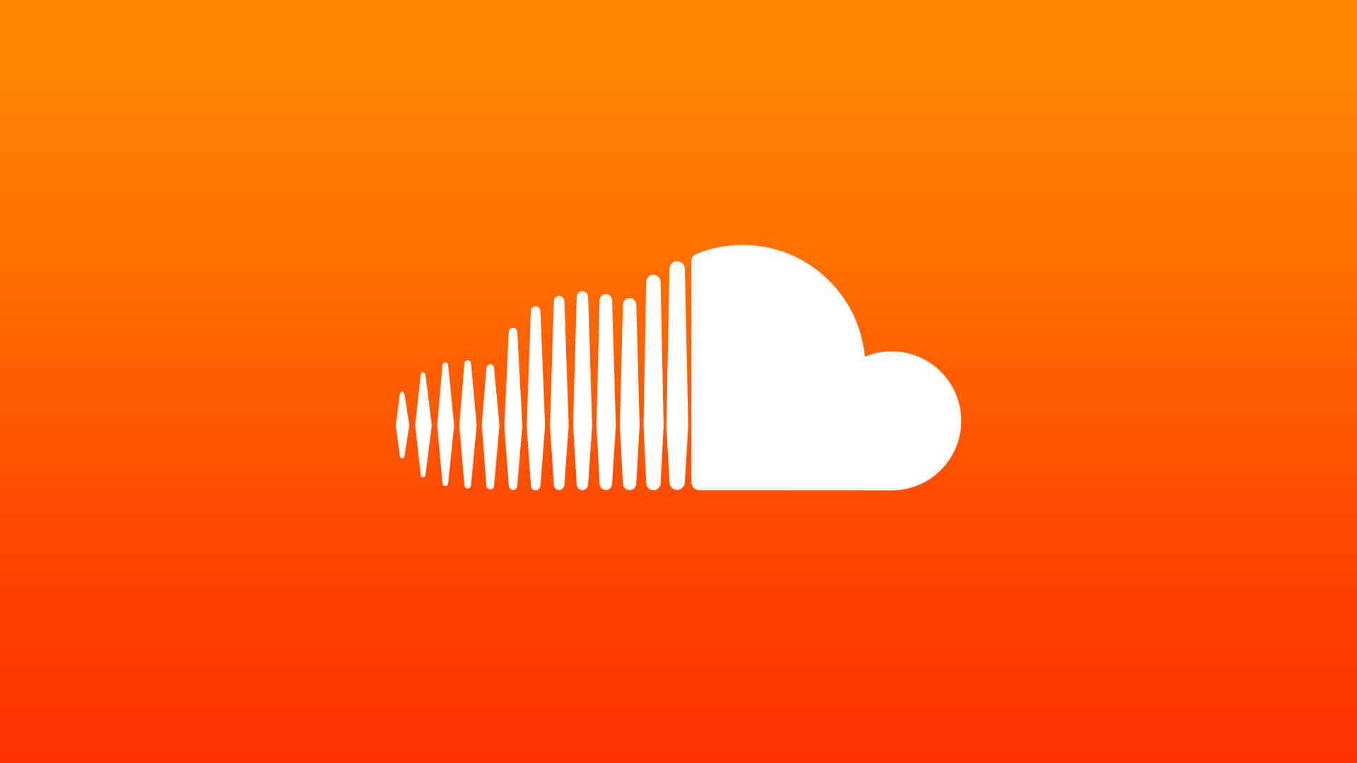 soundcloud 桌布 壁紙 — 一個白色雲朵圖標帶有聲波線條，融入橙色漸變背景。