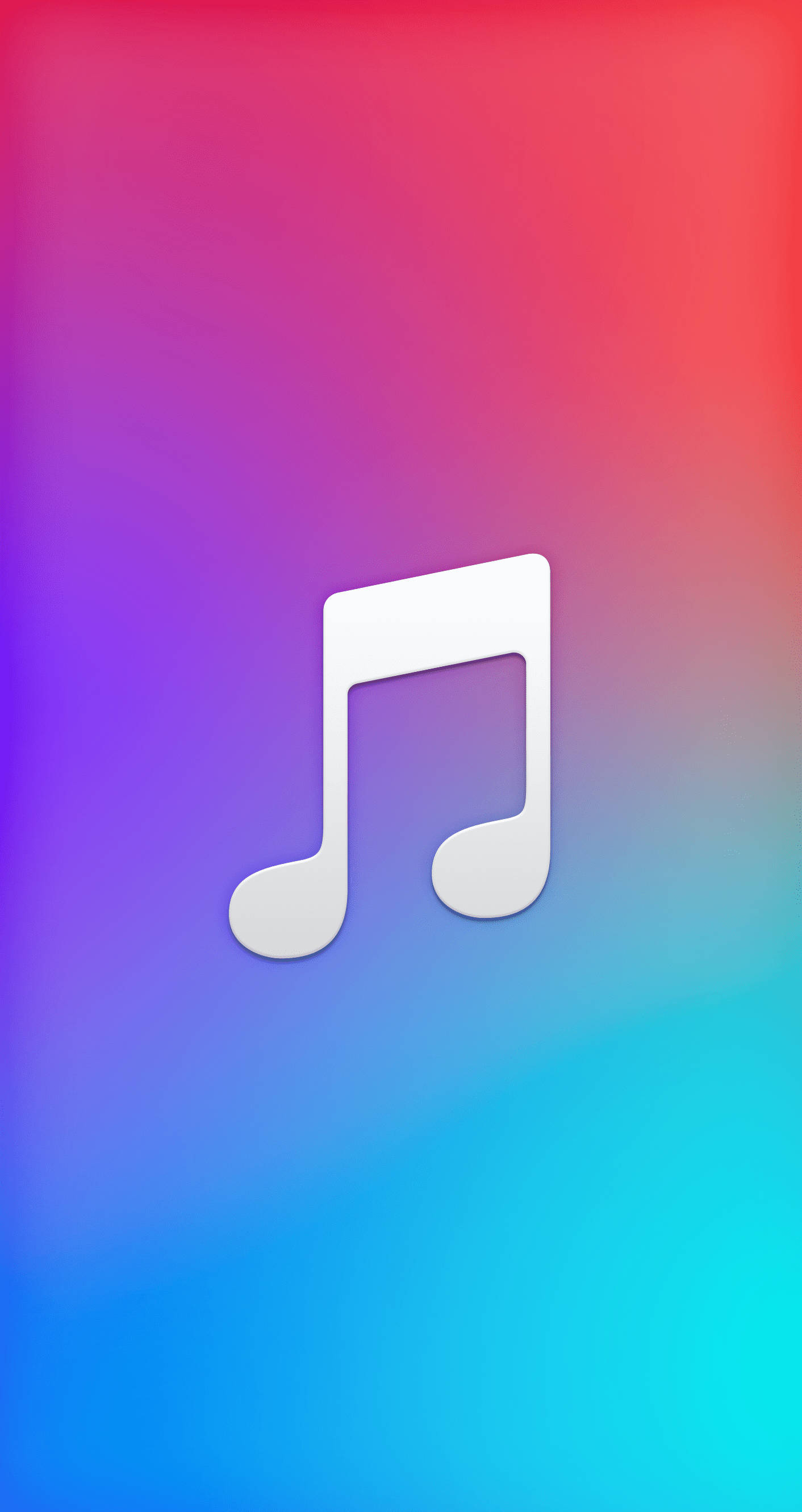 音樂 桌布 壁紙 — 一個白色音符圖示，位於從粉紅色漸變到藍色的鮮豔漸變背景中央。
