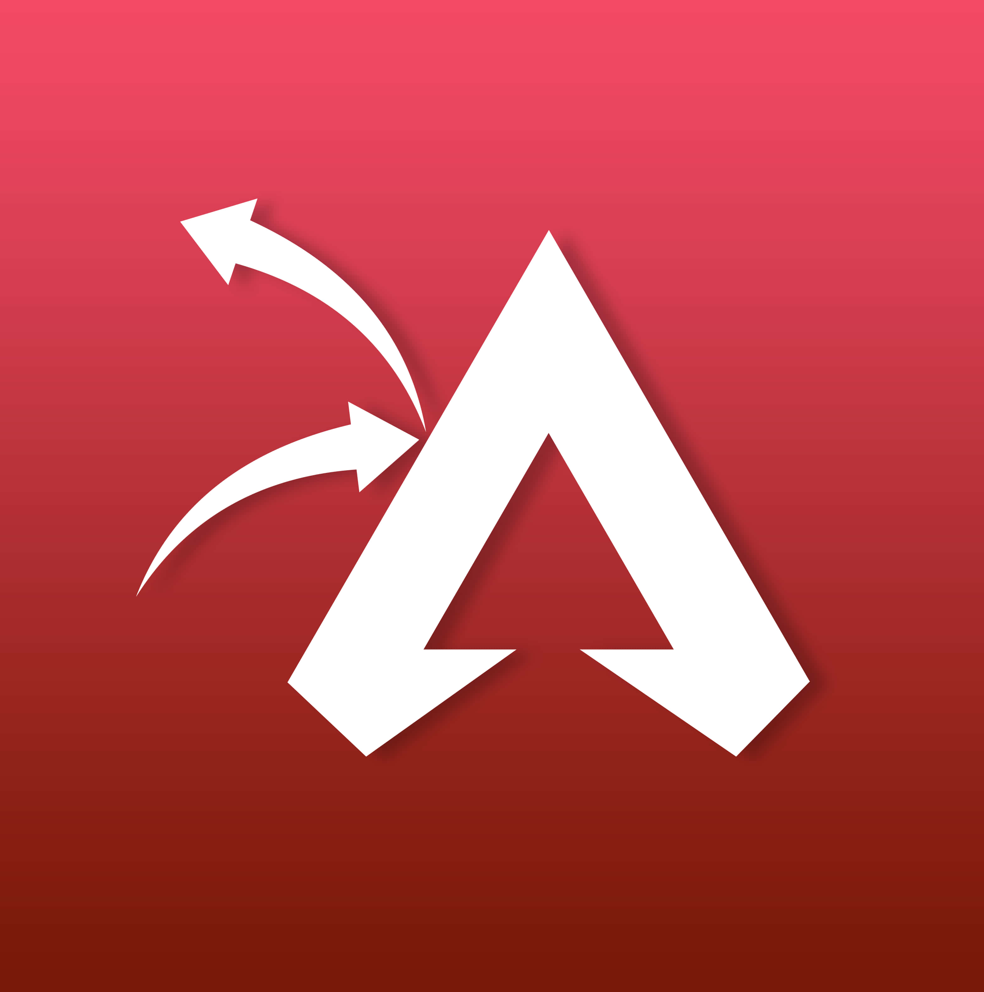 Apex 英雄 桌布 壁紙 — 一個白色風格化的 'A' 標誌，帶有彎曲箭頭，位於漸變紅色背景上。