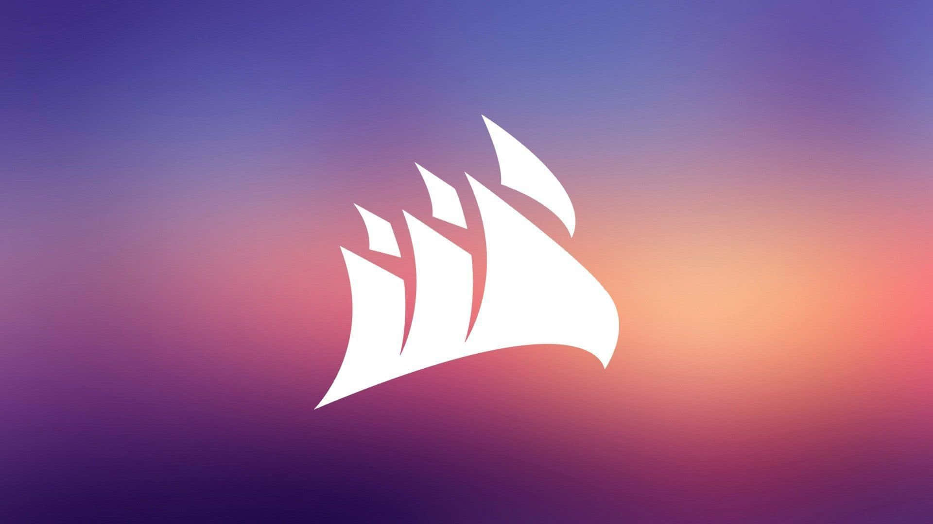 海盜船 桌布 壁紙 — 一個白色風格化的Corsair標誌漂浮在混合了紫藍色和溫暖橙粉色的漸變天空上。