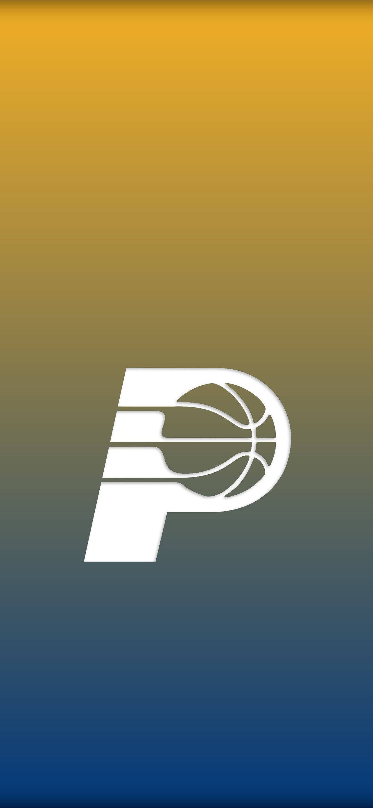 Pacers 桌布 壁紙 — 一個白色風格化的P，內含籃球，居中於從金色漸變到藍色的背景上。