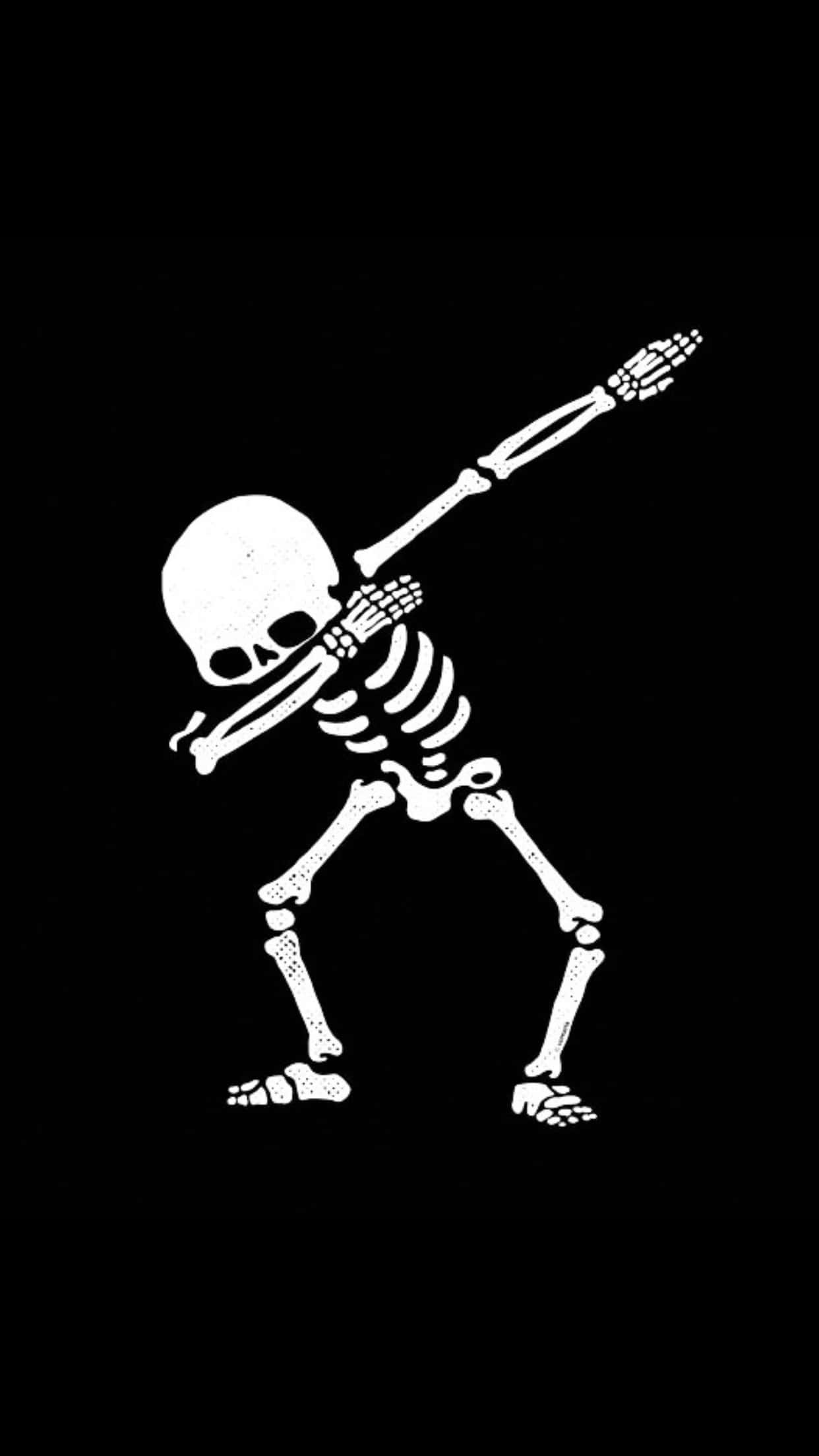搞笑 桌布 壁紙 — 一個白色骷髏在純黑色背景前跳 dab 姿勢。