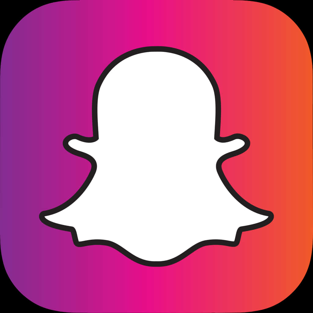 Snapchat 桌布 壁紙 — 一個白色鬼魂圖示，帶黑色輪廓，置於充滿活力的紫色到橙色漸變背景中央。