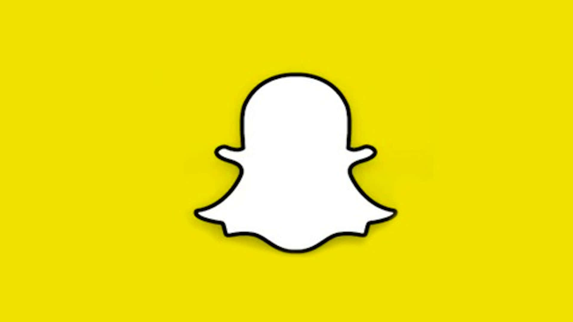 Snapchat 桌布 壁紙 — 一個白色鬼魂標誌，帶黑色輪廓，居中在亮黃色背景上。