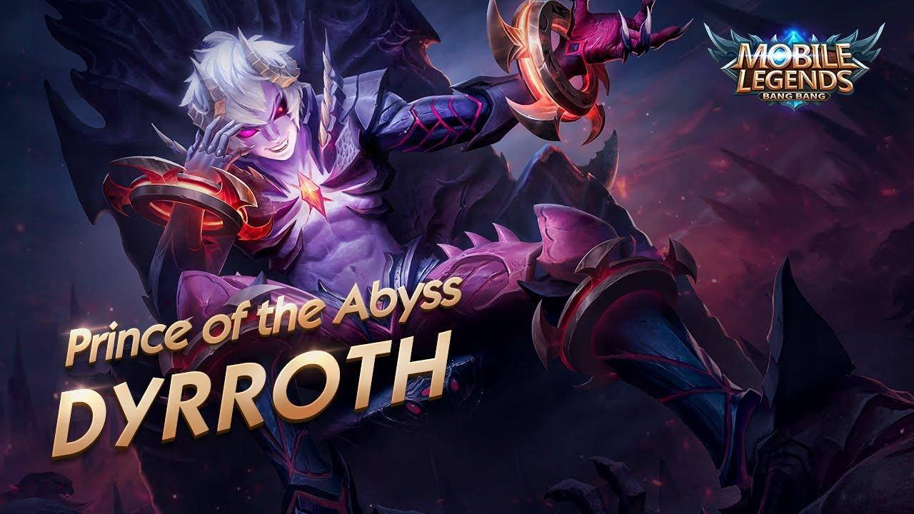 來自《Mobile Legends Bang Bang》的深淵王子Dyrroth，身穿黑暗奇幻盔甲。 — Mobile Legends 動態圖 壁紙