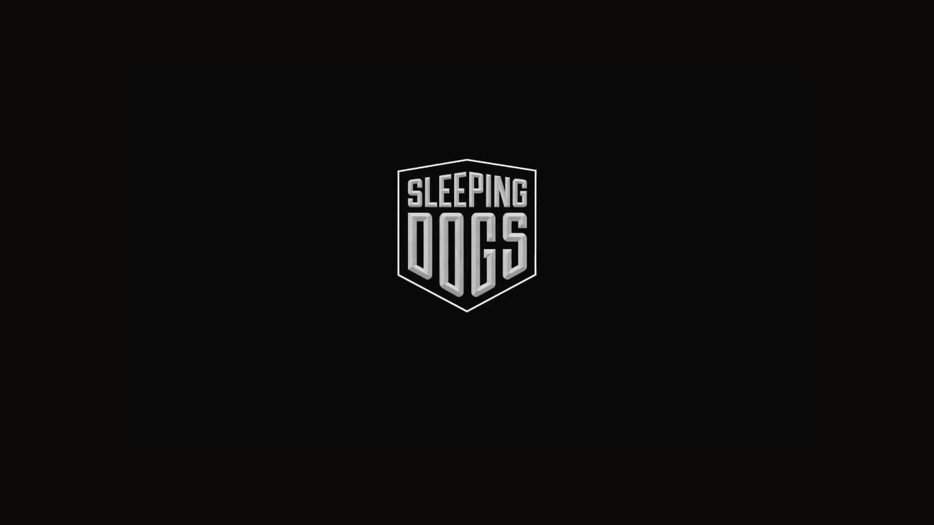 電玩遊戲 桌布 壁紙 — 一個盾形的鮮明白色 'Sleeping Dogs' 標誌，置中在黑色背景上。
