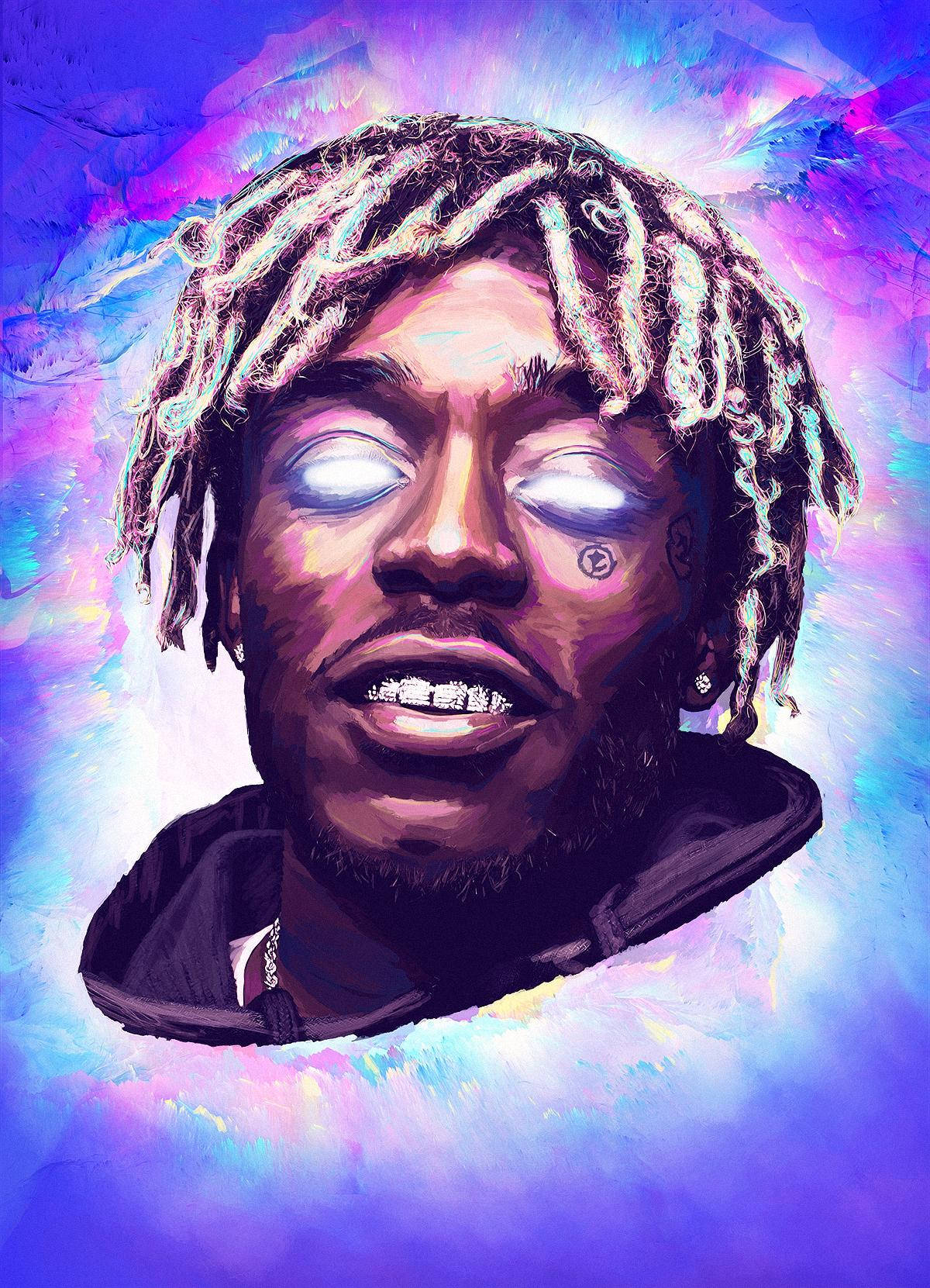 Uzi 桌布 壁紙 — 一個眼睛發光、色彩繽紛抽象背景的男性生動數位肖像。
