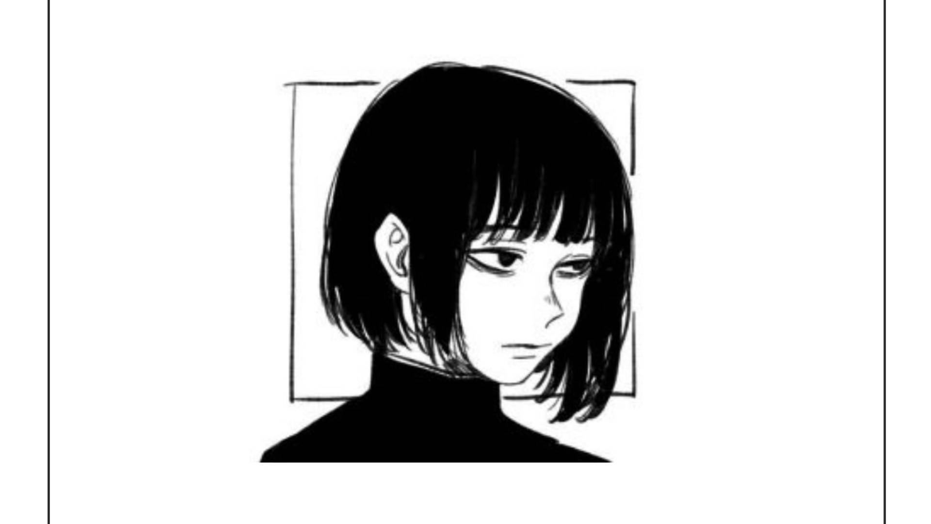 動漫女孩 桌布 壁紙 — 一個短鮑伯頭女孩低頭帶著憂鬱表情的黑白動漫風格肖像。