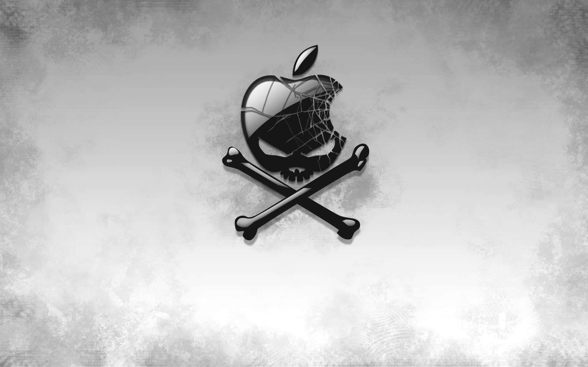 Skull And Crossbones 桌布 壁紙 — 一個破裂的Apple標誌變成了骷髏頭，帶有交叉骨頭，背景是紋理灰色。