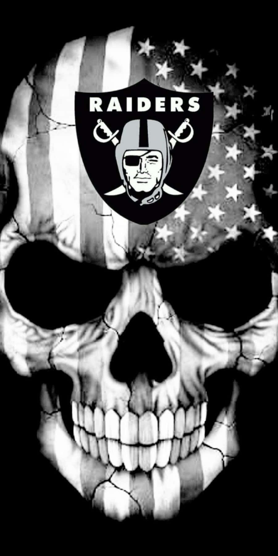帶有美國國旗和Raiders標誌的頭骨 — 突襲者 GIF 壁紙