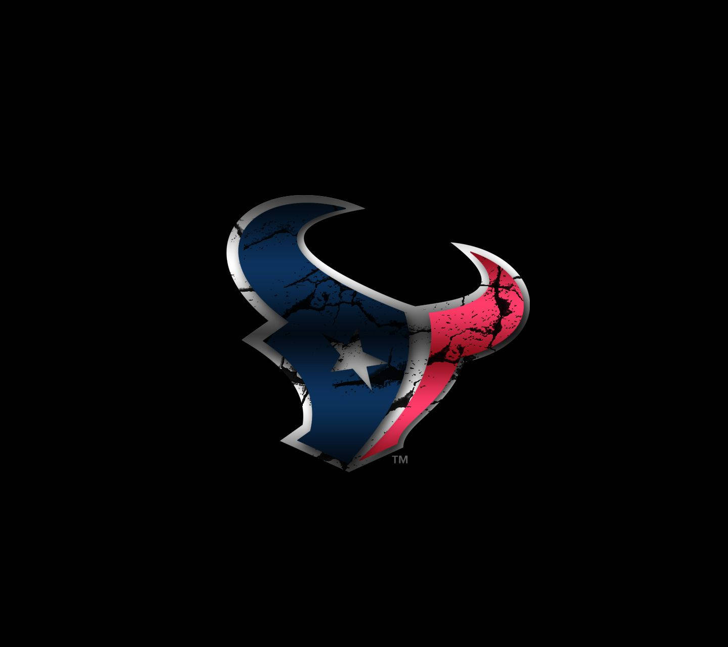 Texans 桌布 壁紙 — 一個磨損的休士頓德州人標誌，藍色、紅色和銀色在純黑色背景上突出顯示。