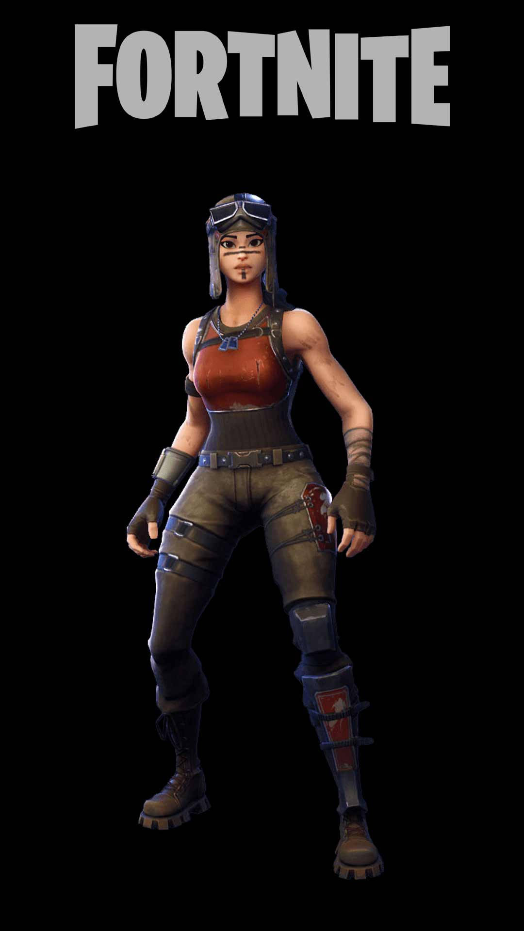 Renegade 桌布 壁紙 — 一個穿著堅固飛行員裝備的Fortnite角色自信地站在黑色背景前，上方有遊戲標誌。