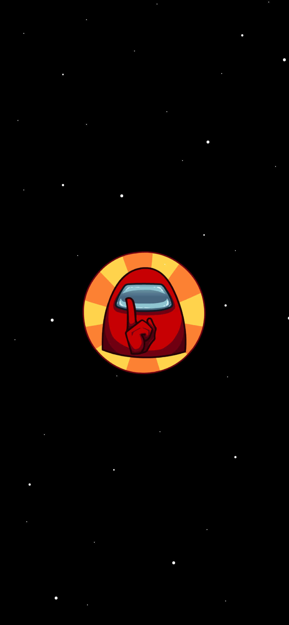 Among US Cool 桌布 壁紙 — 一個穿著太空衣的紅色Among Us船員在星空黑色背景前豎起中指。