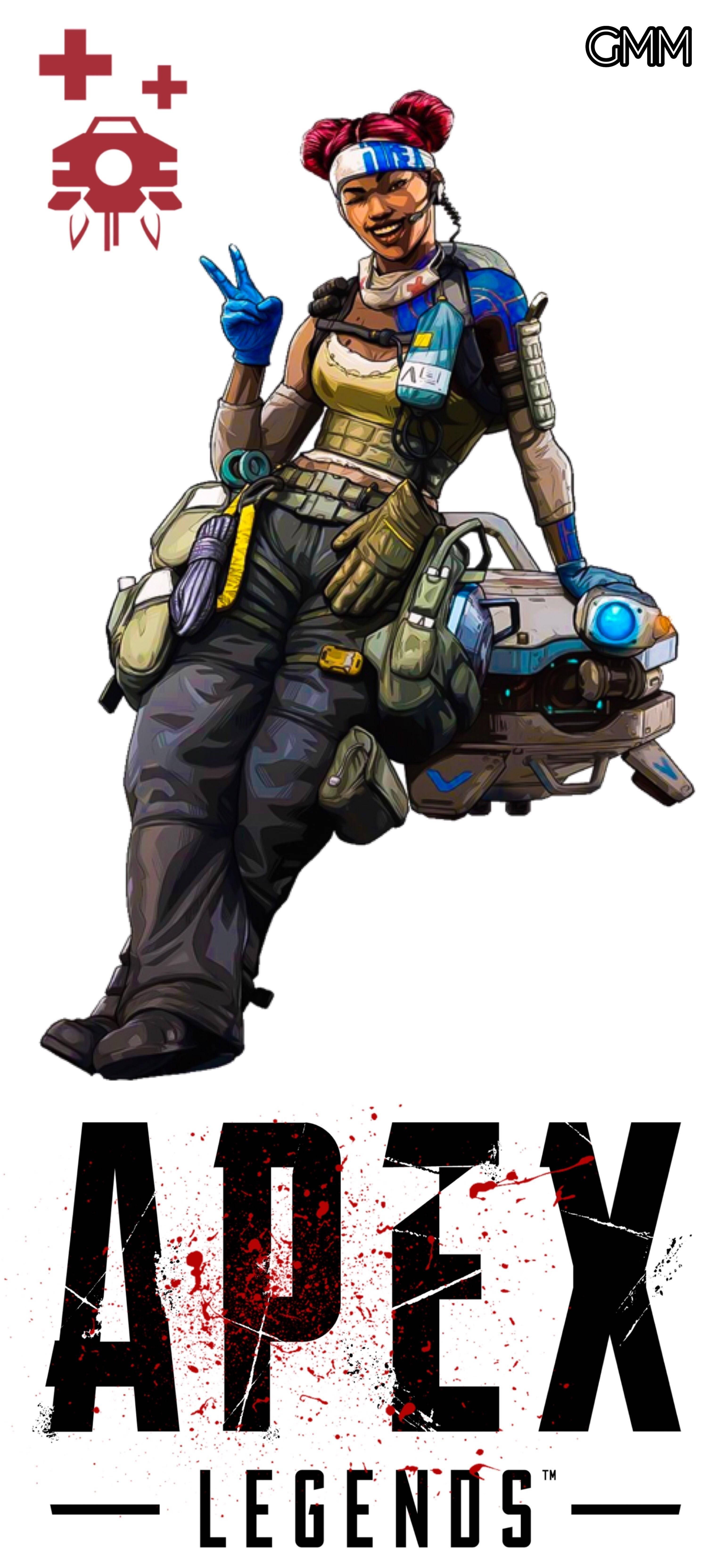 Apex 英雄 桌布 壁紙 — 一個穿著戰術裝備、開朗的Apex Legends角色與機甲一起擺姿勢，微笑並做出和平手勢。