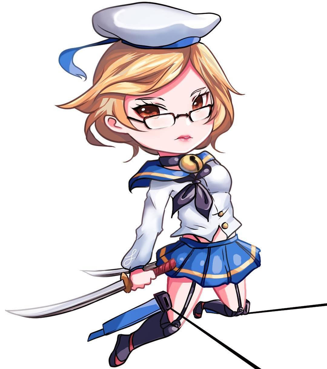 Q版動漫女孩水手服在鋼索上平衡持劍 — Mobile Legends 動態圖 壁紙