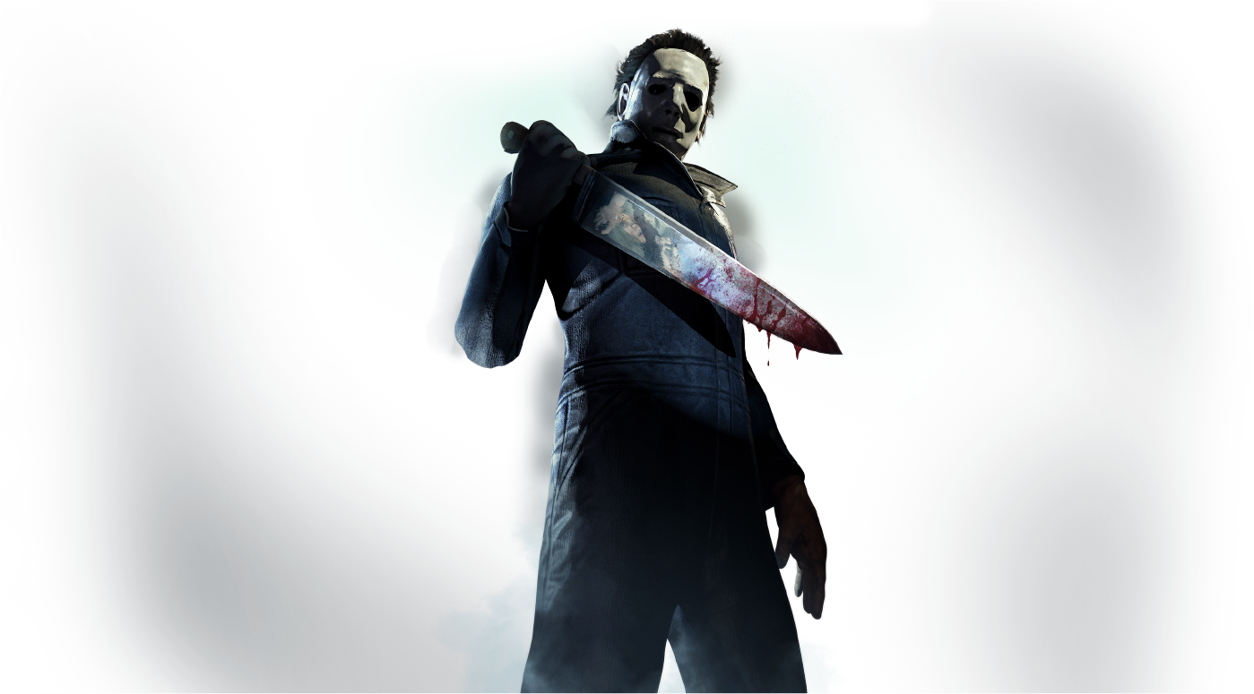 horror villains 桌布 壁紙 — 一個穿著深色連身衣的威脅性蒙面人物，在強烈的聚光燈下，手持一把血淋淋的刀，背景陰暗。