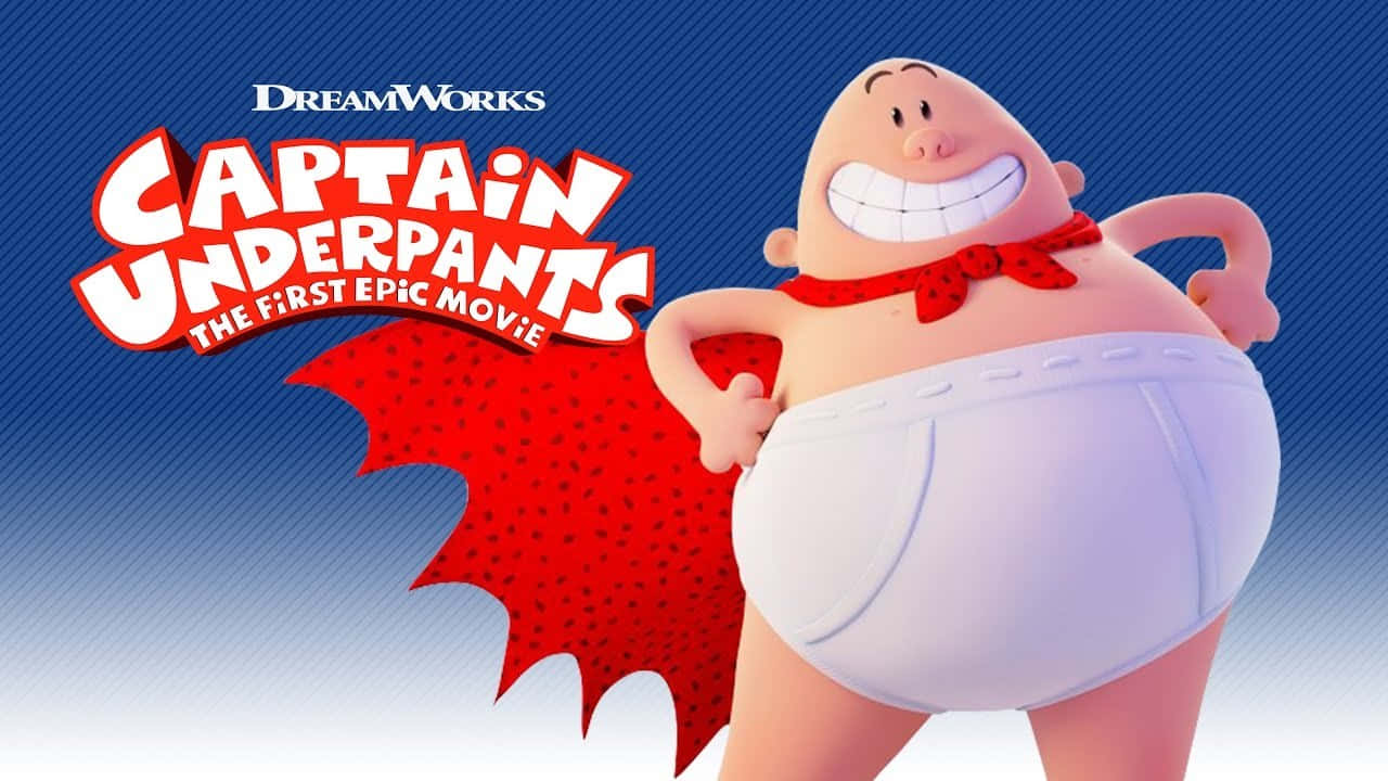 Animated 桌布 壁紙 — 一個穿著白色內褲和紅色斗篷的快樂卡通超級英雄，在藍色漸變背景前自信地擺姿勢。