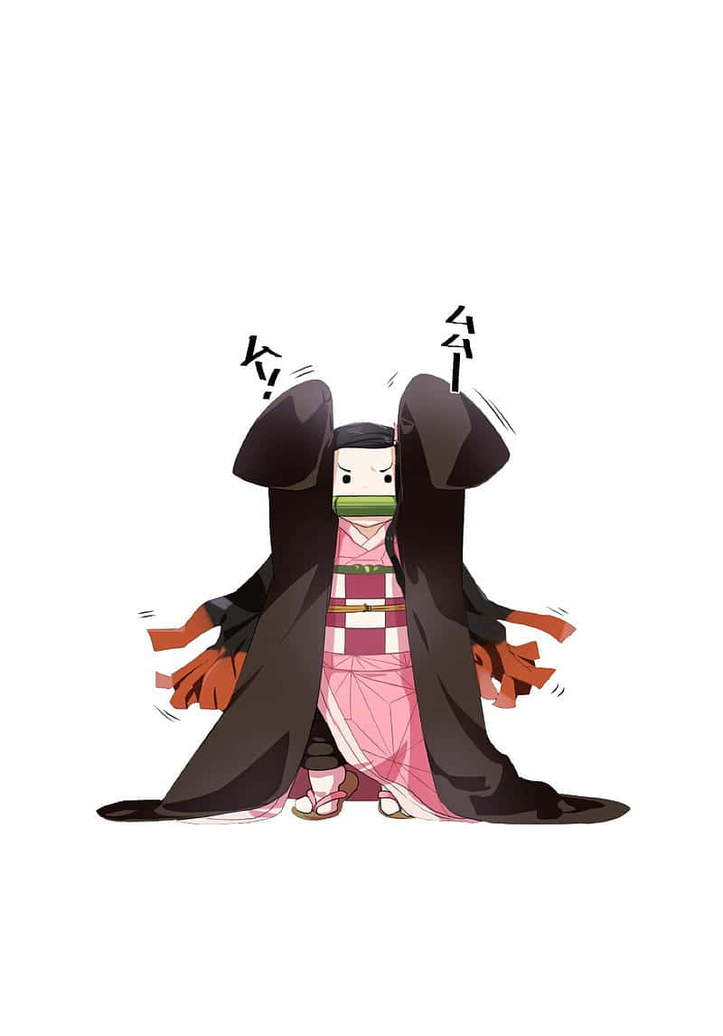 動漫女孩 桌布 壁紙 — 一個穿著粉紅色和服和黑色斗篷的Q版動漫角色，雙臂張開，頭頂上方有憤怒的擬聲詞。