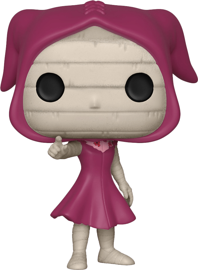東京 桌布 壁紙 — 一個穿著粉紅色連帽裙的木乃伊女孩Funko Pop乙烯基公仔，豎起大拇指。