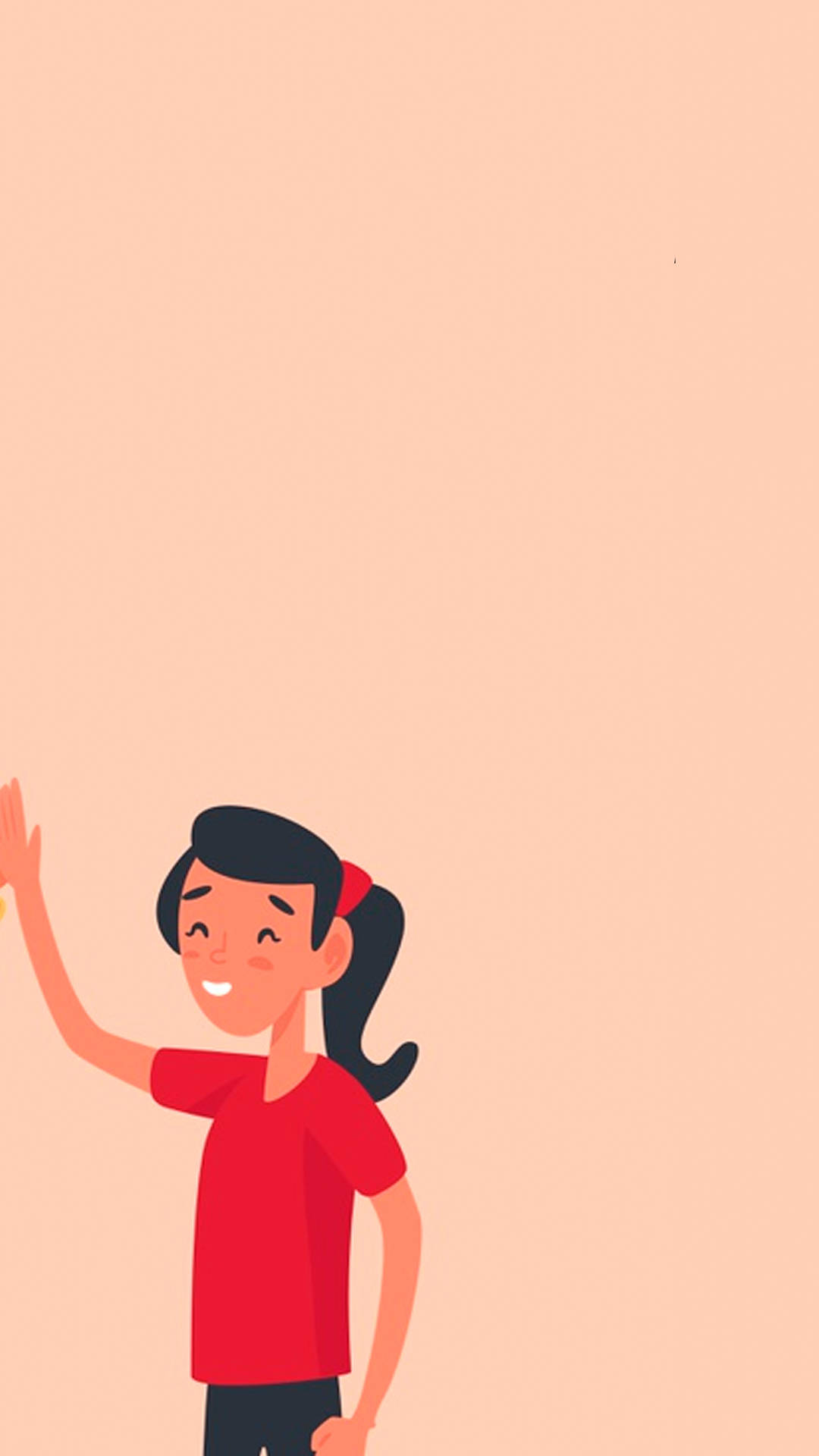 一個微笑的卡通女孩在桃色背景上揮手。 — 配對 GIF 壁紙