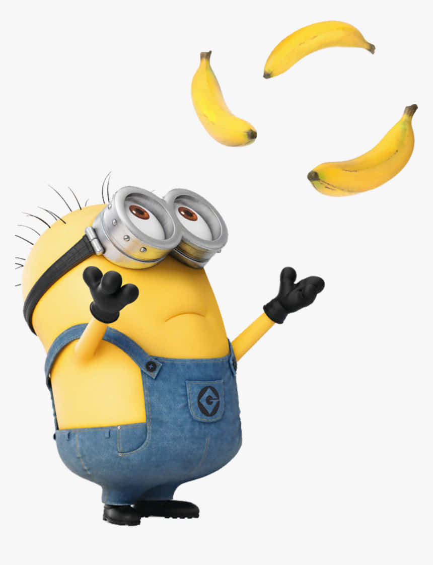 小黃人 桌布 壁紙 — 一個穿著藍色工裝褲的黃色Minion，在純白色背景上快樂地拋接三根香蕉。