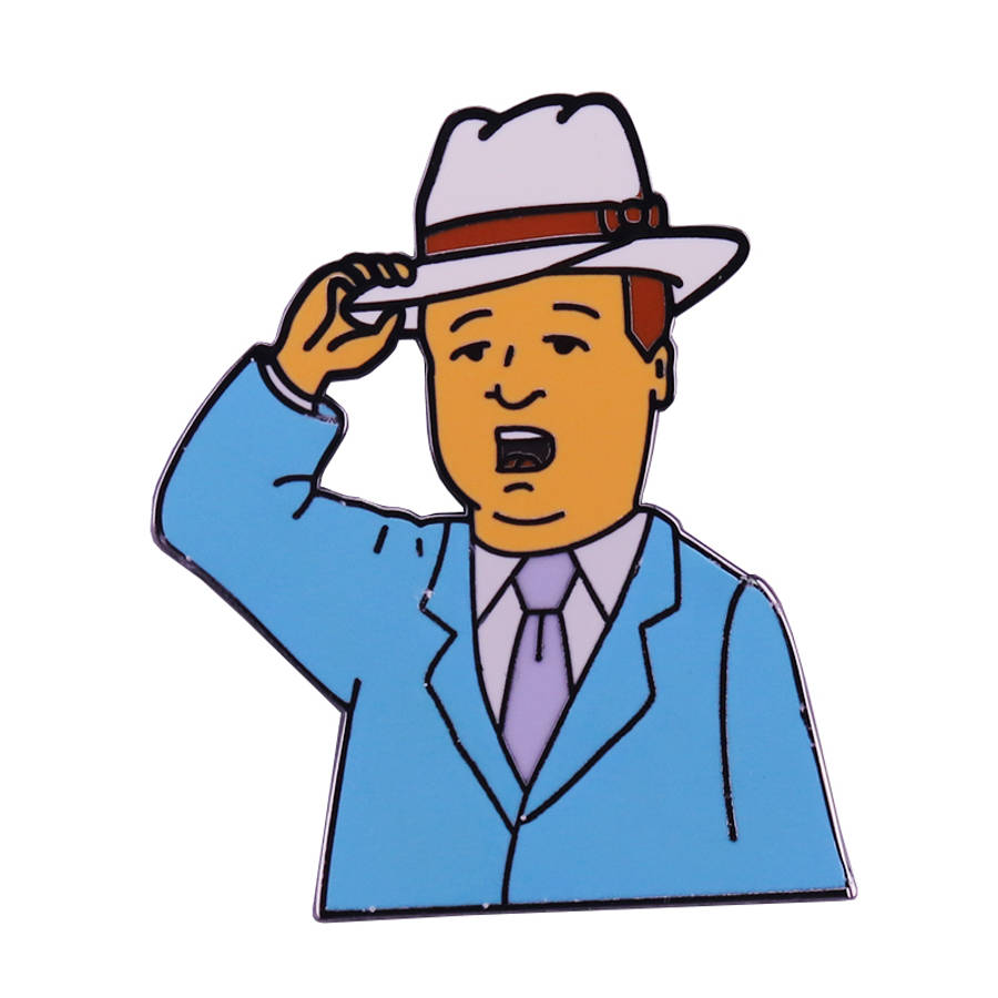 Bobby Hill 桌布 壁紙 — 一個穿著藍色西裝和白色紳士帽的卡通男人，帶著驚訝的表情傾斜帽子。