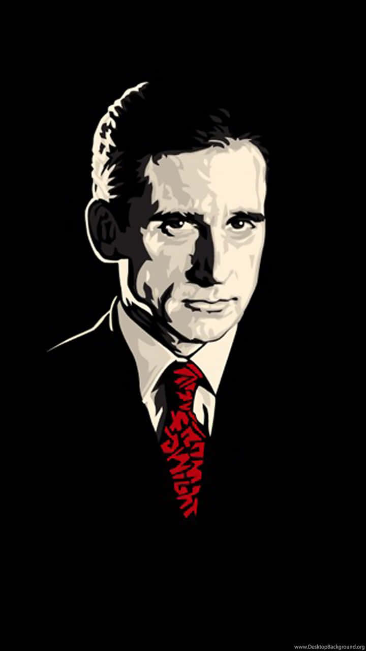 Michael Scott 桌布 壁紙 — 一個穿著西裝和紅色領帶的男士的風格化肖像，背景為黑色，具有高對比度和圖形陰影。