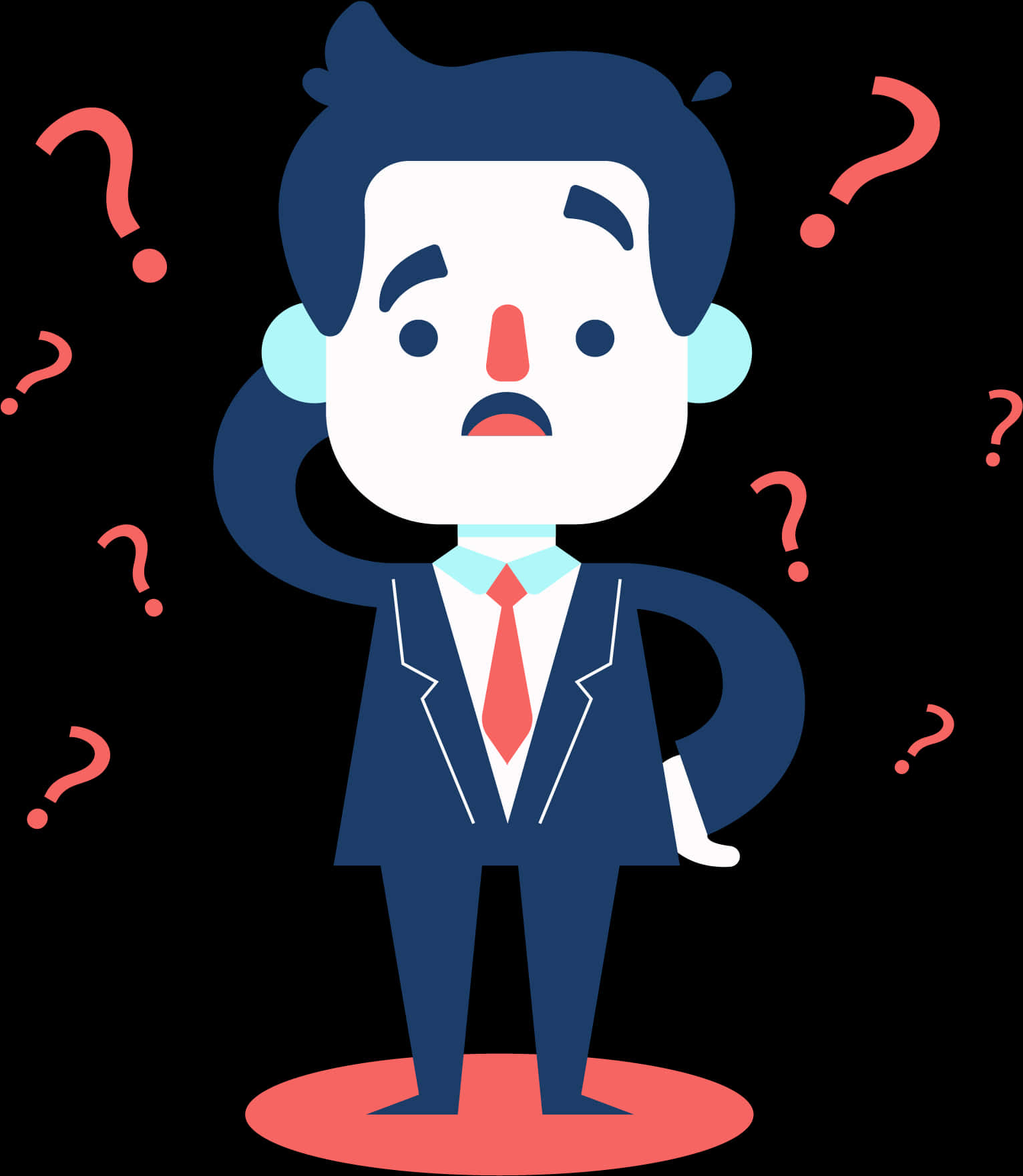 Question Mark 桌布 壁紙 — 一個穿著西裝的卡通商人看起來很困惑，問號漂浮在他的頭周圍。