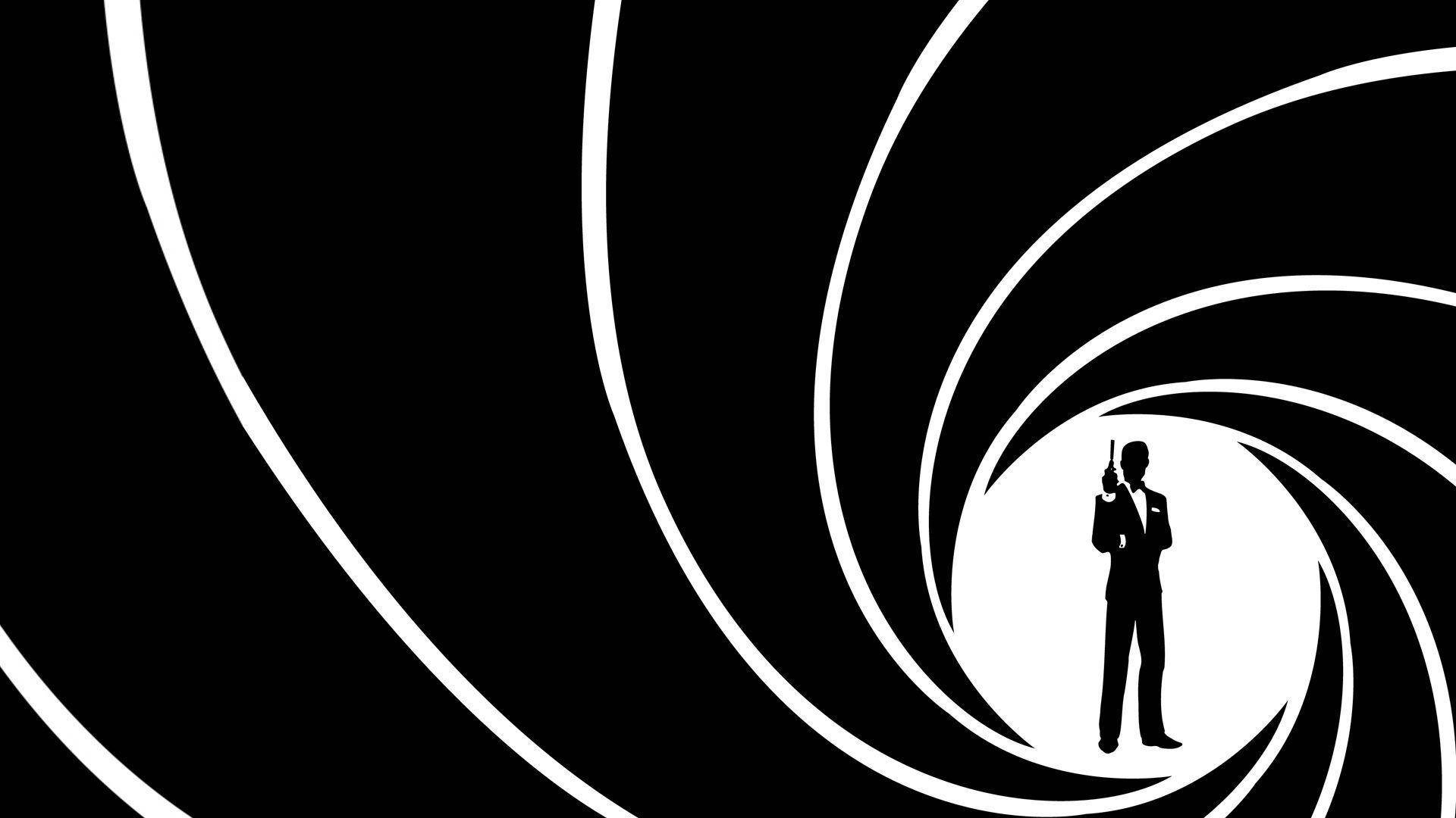 Bond 桌布 壁紙 — 一個穿著西裝的男人手持槍枝，位於螺旋槍管中央的鮮明黑白剪影。