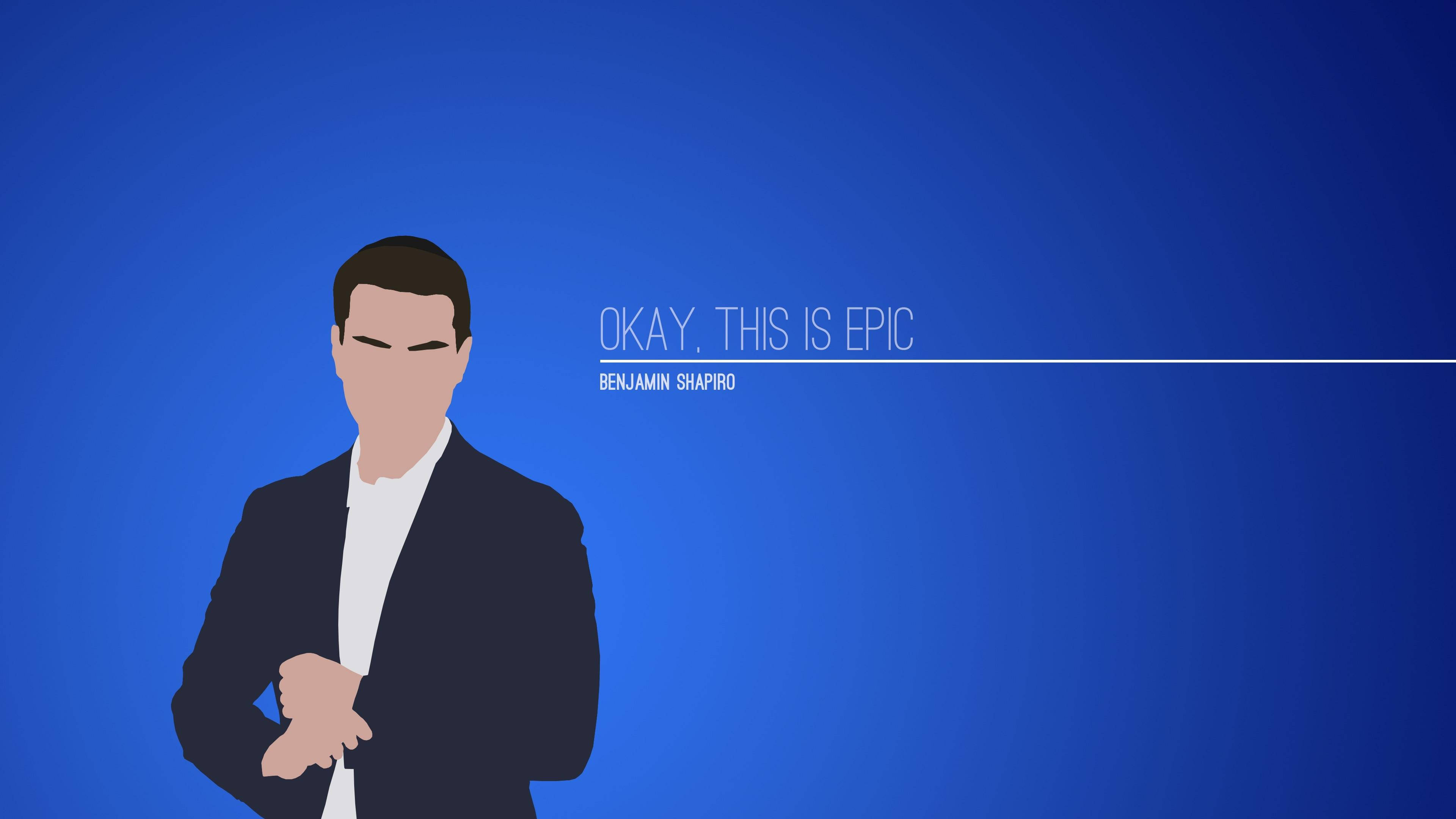 Ben Shapiro 桌布 壁紙 — 一個穿著西裝的男士的極簡插圖，背景為純藍色，並帶有文字疊加。